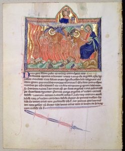 Ms L.A. 139-Lisboa fol.47v Gouden schalen gevuld met de toorn van God worden op de aarde gegoten, uit de Gulbenkian Apocalyps, ca. 1265-70